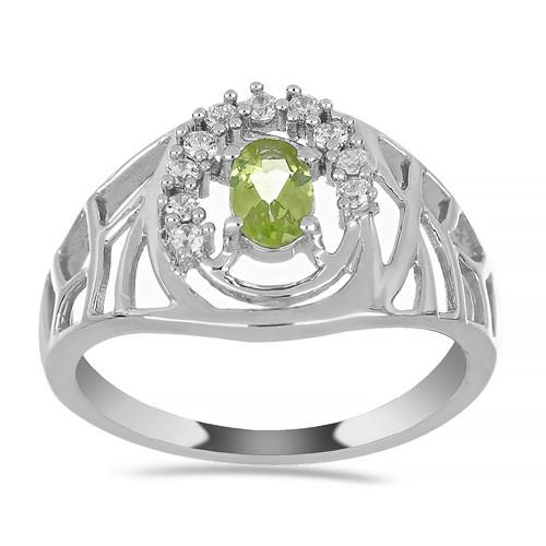 BUY REAL PERIDOT GEMSTONE CLASSIC RING IN STERLING SILVER